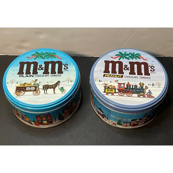 M&M's Plain Chocolate Candies metal tin Holidays Christmas train horse sleigh - Picture 1 of 12